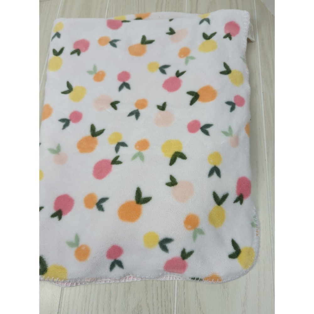 Cloud Island Fruit print pattern white pink orange baby blanket soft plush